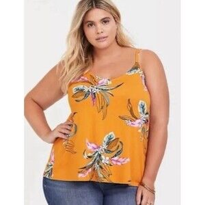 Torrid Super Soft Golden Orange Tropical Floral Swing Tank
